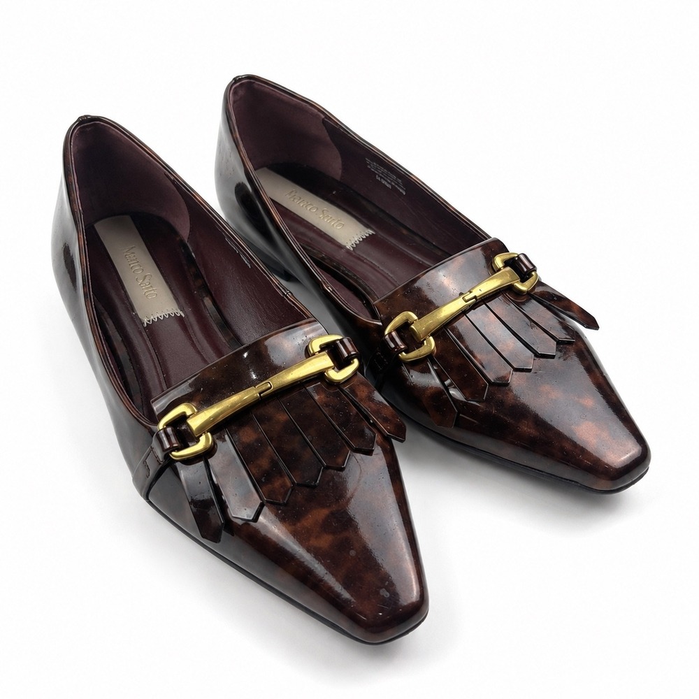 Franco Sarto Vintage Y2K Rina Tortoise Patent Horsebit Loafers Women's Size 6.5